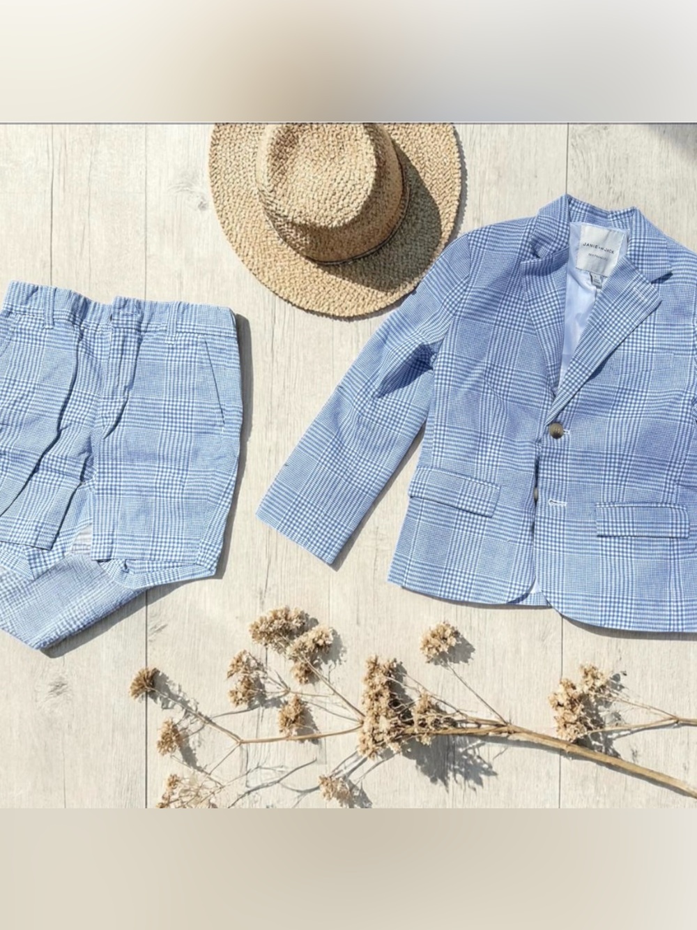 Janie and Jack Light Blue Glen Plaid Blazer with Matching Shorts